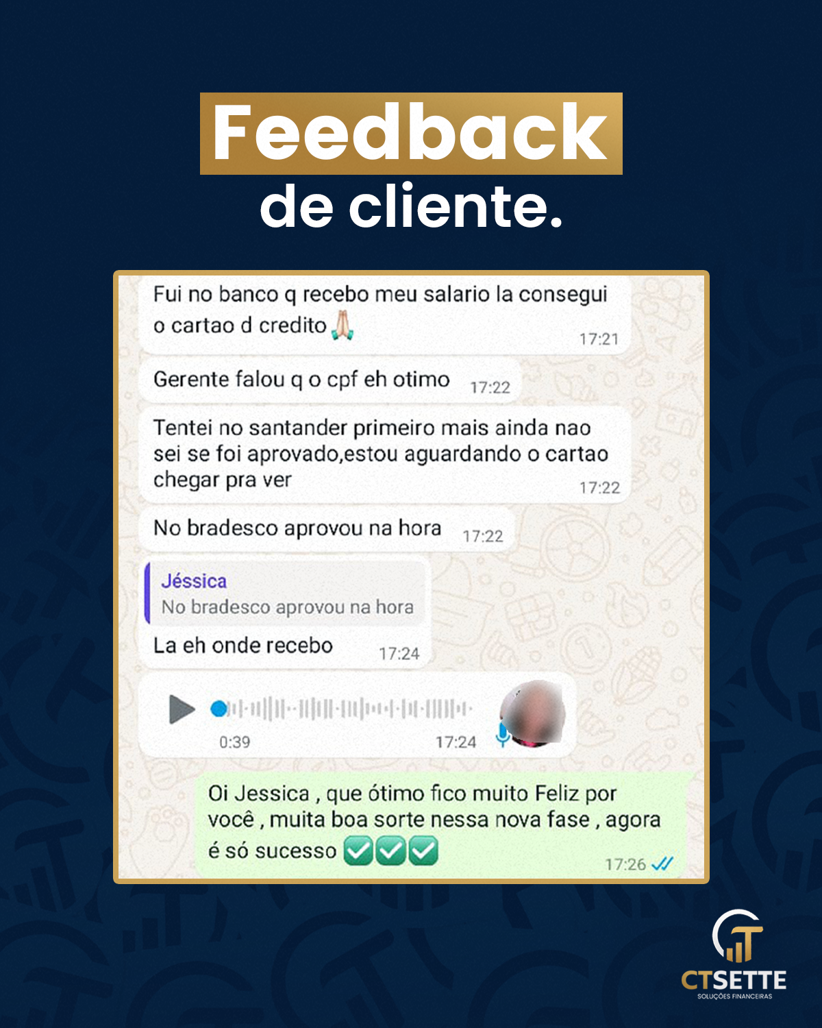 Depoimento de cliente sobre aprovação de cartões de crédito